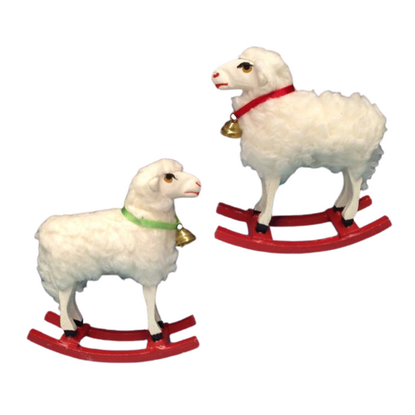 Assorted Sheep on Rocker with Ribbon Papier Mache Figurines by Ino Schaller