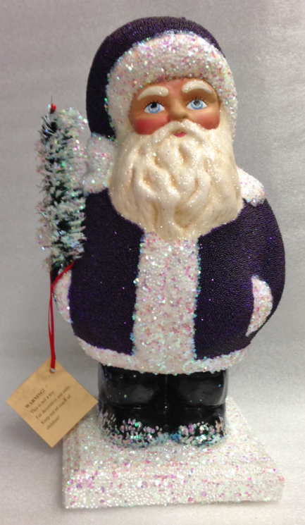 Purple Beaded Chubby Santa Paper Mache Candy Container by Ino Schaller