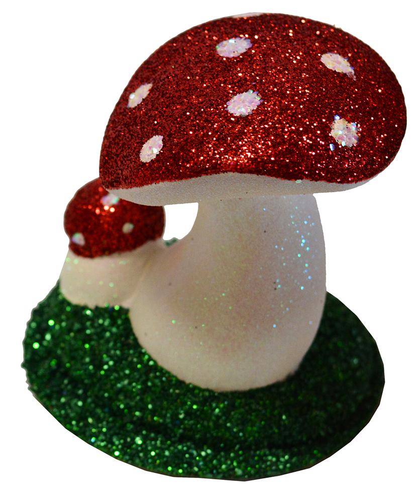 Double Mushroom with Red Glitter Paper Mache Candy Container by Ino Schaller