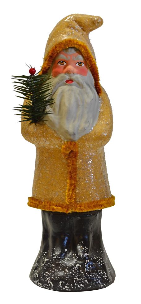 Beige Glittered Santa with Chenille Trim Papier Mache Candy Container by Ino Schaller