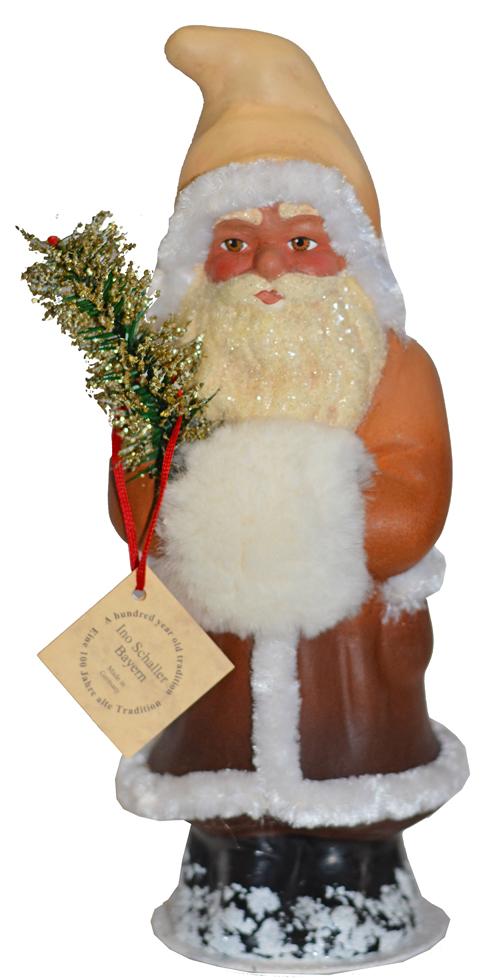 Graduated Brown to Tan Santa, One of a Kind Paper Mache Candy Container by Ino Schaller