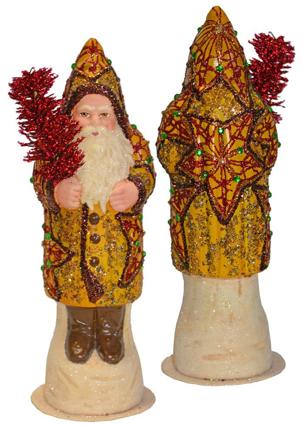 Fancy Star Decorated Santa with Red Tree, One of a Kind Papier Mache Candy Container by Ino Schaller