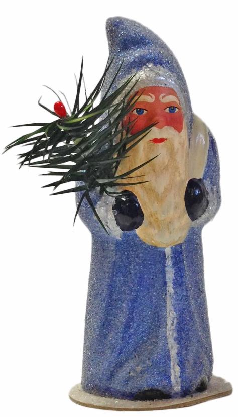 Dusty Blue Santa, One of a Kind Paper Mache Candy Container by Ino Schaller