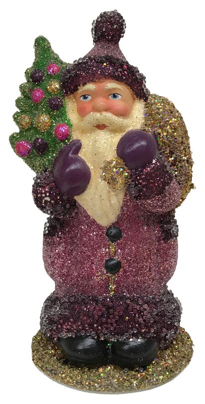 Lilac Santa, One of a Kind Paper Mache Candy Container by Ino Schaller