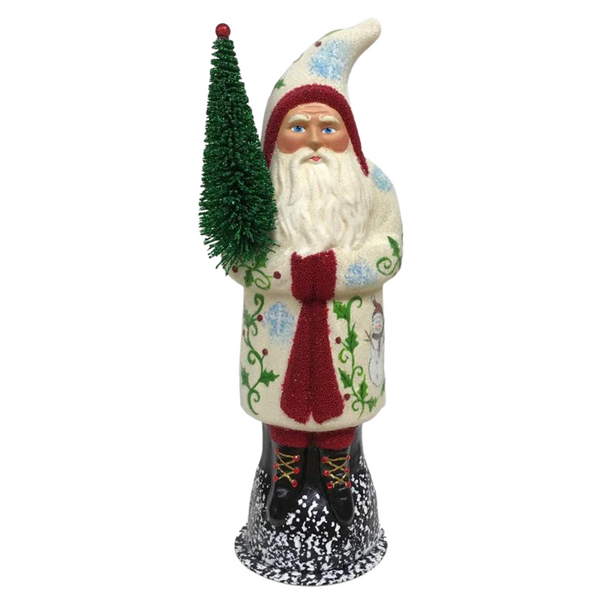 Cream with Leaves Santa, One of a Kind Paper Mache Candy Container by Ino Schaller