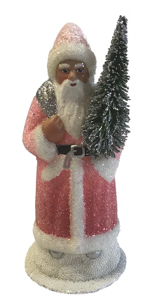 Faded Rose Beaded Santa, Papier Mache Candy Container by Ino Schaller