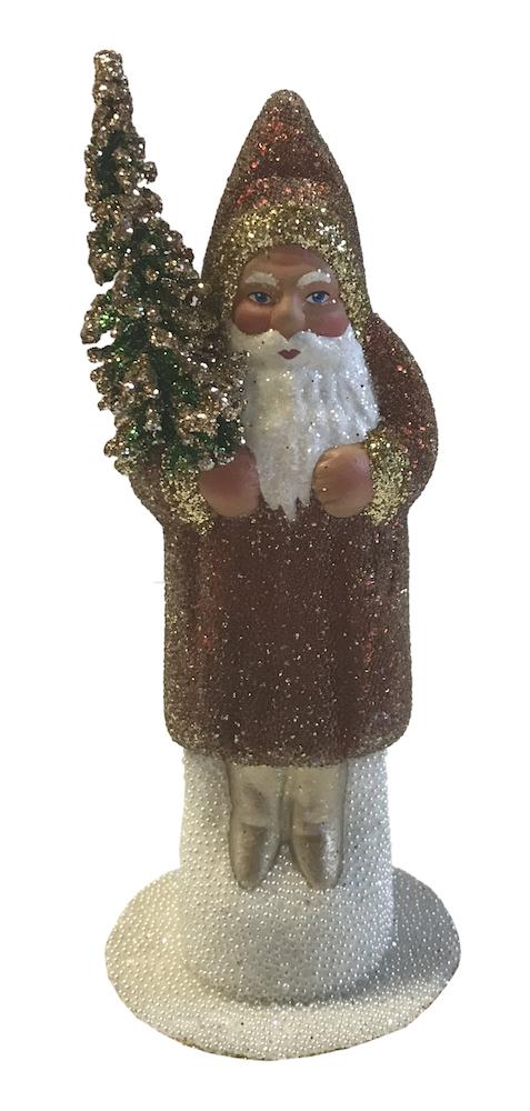 Copper Beaded Santa, Paper Mache Candy Container by Ino Schaller
