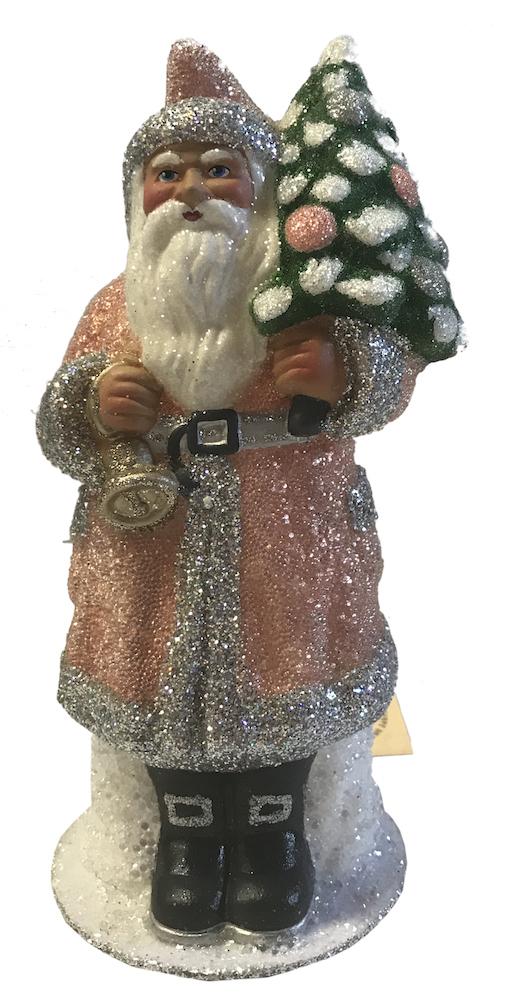 Salmon Beaded Santa, Paper Mache Candy Container by Ino Schaller