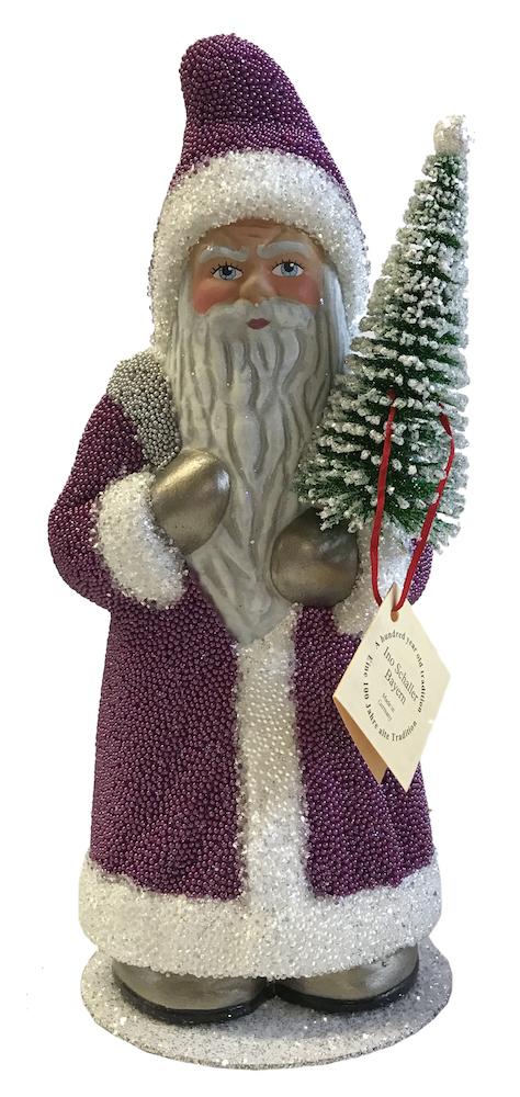 New Santa with Lavender Beads, Paper Mache Candy Container by Ino Schaller