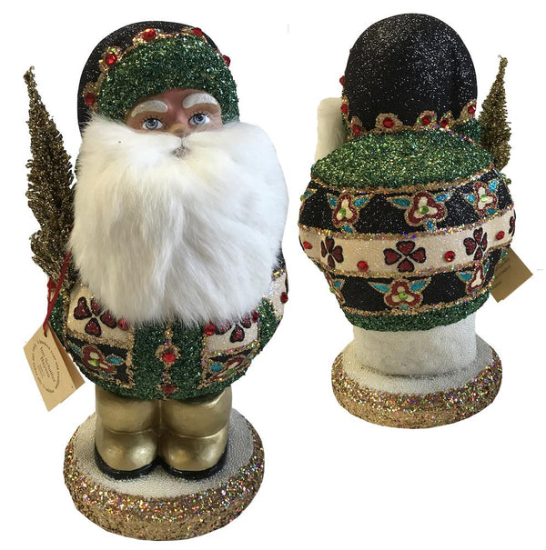 Chubby Santa, Black with Decor and Fur Beard Papier Mache Candy Container by Ino Schaller