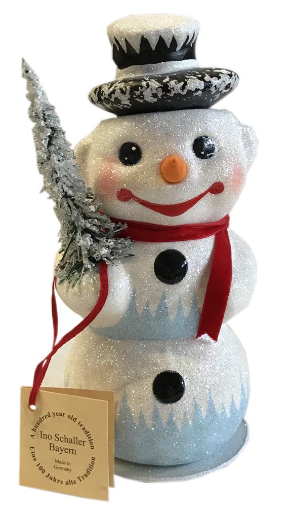 One of a Kind Snowman, Papier Mache Candy Container by Ino Schaller