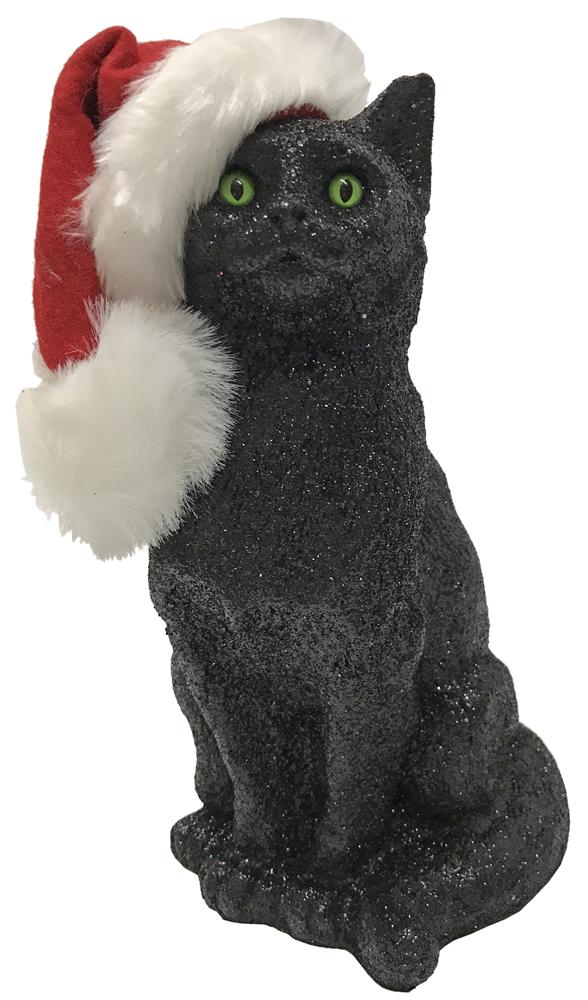 Cat black Glitter with Santa hat by Ino Schaller