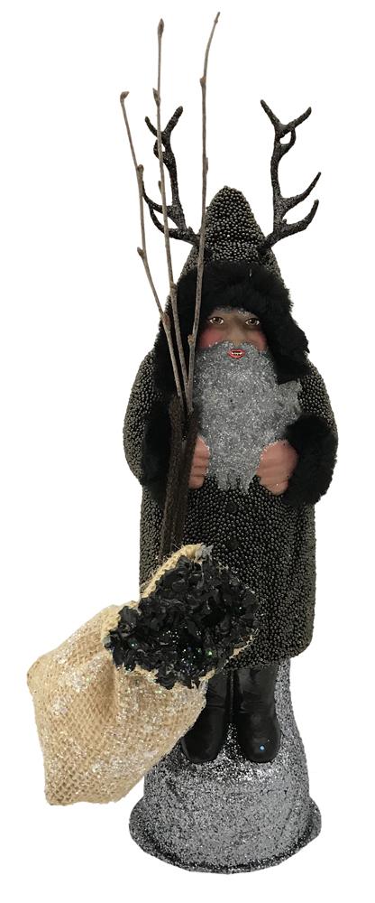 Krampus with Coal Bag, black beaded with chenille trim by Ino Schaller