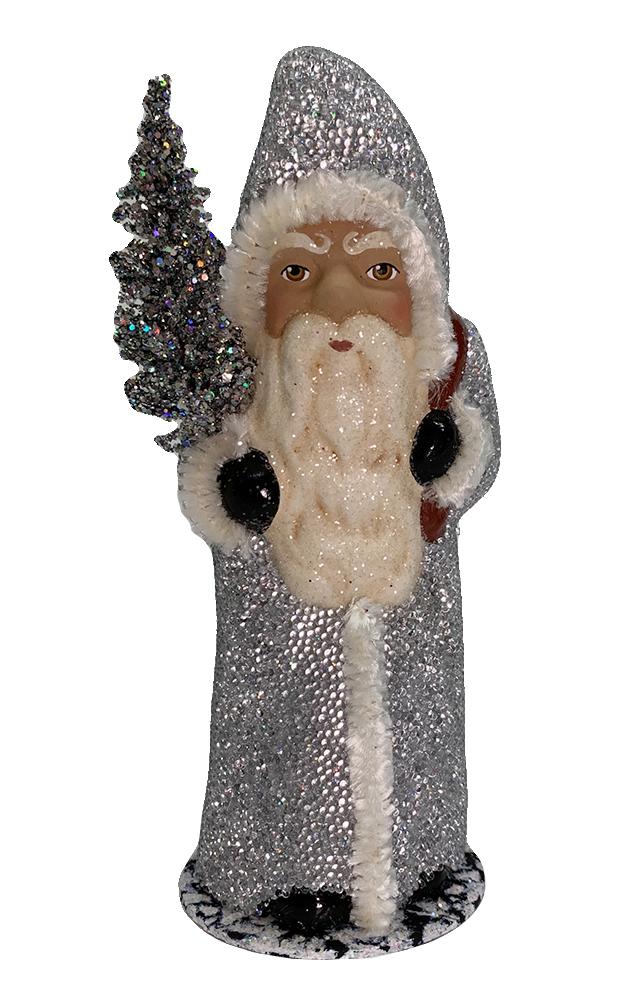 Santa Silver Beaded with Tree Figurine by Ino Schaller
