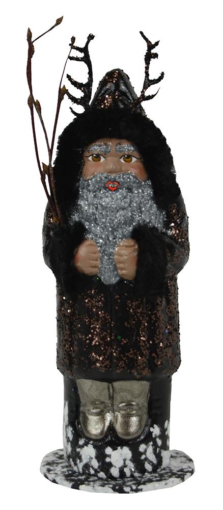 Krampus Figure with Switches, black wiith brown glitter and chenille trim by Ino Schaller
