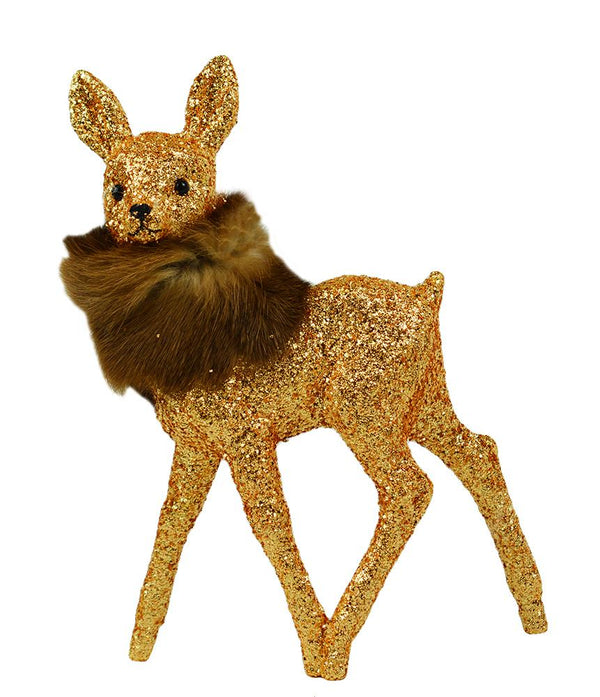 Deer, Glitter Gold with Fur Figurine by Ino Schaller