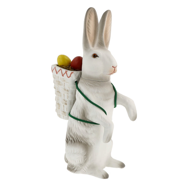 Upright Easter Bunny with Basket Candy Container, White by Marolin Manufaktur