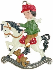 Boy on Rocking Horse Pewter Ornament by Kuehn