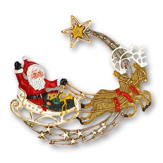 Santa Flying in Sleigh Ornament by Kuehn Pewter