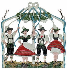 Bavarian Folk Dance Hanging Pewter Picture by Kuehn