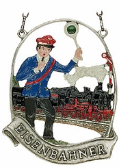 Train & Conductor, Painted on One Side Hanging Pewter Figurine by Kuehn Pewter
