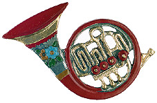 French Horn, Painted on Both Sides Pewter Ornament by Kuehn Pewter