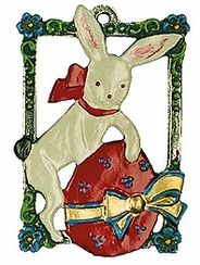 Bunny & Egg in Frame, Painted on Both Sides Pewter Ornament by Kuhn