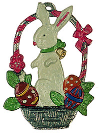 Bunny in Basket, Painted on Both Sides Pewter Ornament by Kuhn