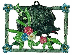 Hedgehog in Frame, Painted on Both Sides Pewter Ornament by Kuehn