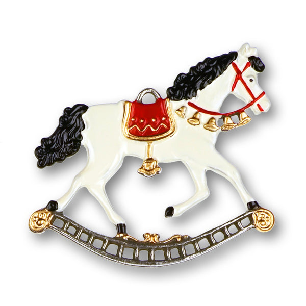 White Rocking Horse Pewter Ornament by Kuehn