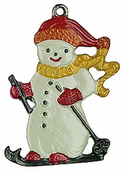 Snowman on Skis, Painted on Both Sides Pewter Ornament by Kuhn