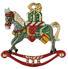 Rocking Horse & Present, Painted on Both Sides Pewter Ornament by Kuehn Pewter