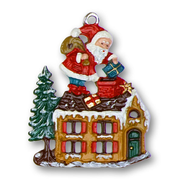Santa on Roof Ornament by Kuehn Pewter
