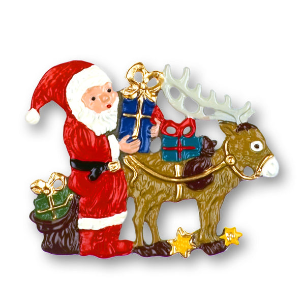 Santa with Reindeer Ornament by Kuehn Pewter