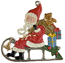 Santa Claus on Sleigh Pewter Ornament by Kuehn