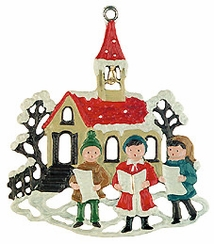 Church and Carolers Pewter Ornament by Kuehn