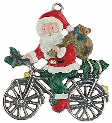 Santa Claus  on Bike Pewter Ornament by Kuehn