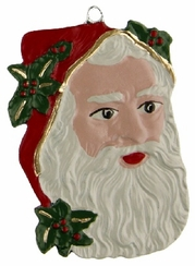 Santa Head, Painted on Both Sides Pewter Ornament by Kuehn Pewter