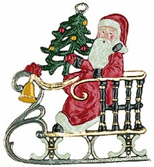 Santa in Sled, Painted on Both Sides Pewter Ornament by Kuehn Pewter