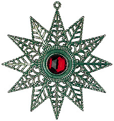 Twelve Point Star with Ruby Colored Center Pewter Ornament by Kuehn Pewter