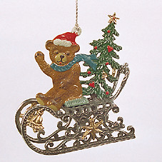 3D Teddy Bear, Painted on Both Sides on Sled Pewter Ornament by Kuehn