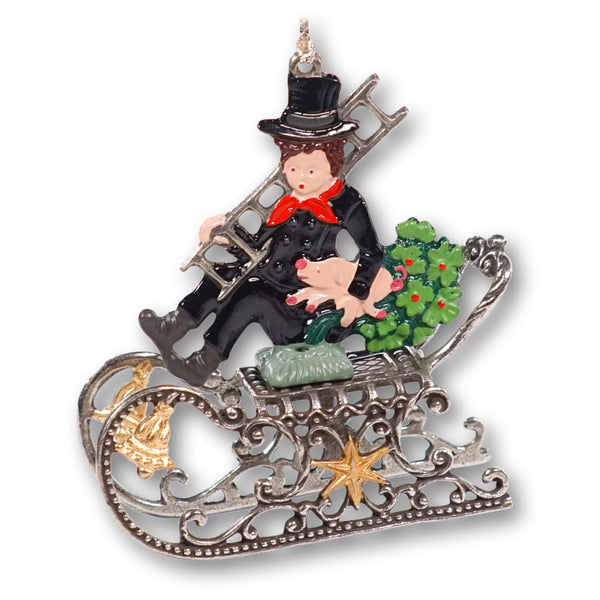 3D Chimney Sweep on Sleigh Ornament by Kuehn Pewter