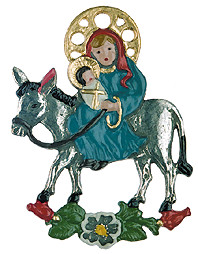 Mary and Jesus on Donkey, Painted on Both Sides Pewter Ornament by Kuhn