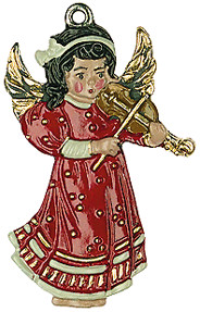 Angel with Violin, red Pewter Ornament by Kuehn