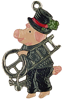 Pig Chimney Sweep, Painted on Both Sides Pewter Ornament by Kuhn