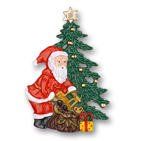 Santa with Tree Pewter Ornament by Kuehn