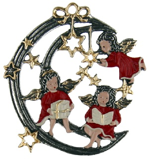 Angels on Moon with Stars, Painted on Both Sides Pewter Ornament by Kuehn Pewter