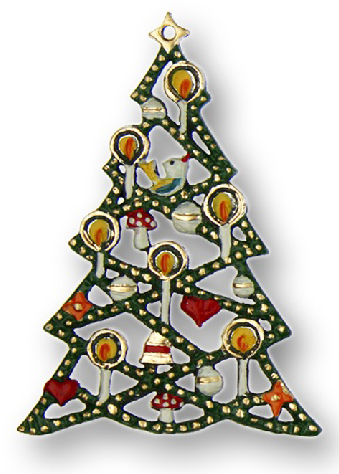 Christmas Tree with Candles, Painted on Both Sides Pewter Ornament by Kuhn