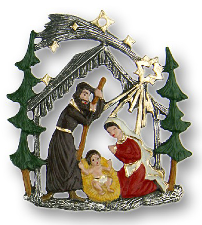 Nativity in Forest Pewter Ornament by Kuehn