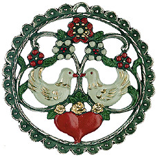 Doves in Circle with Red Heart Pewter Ornament by Kuhn